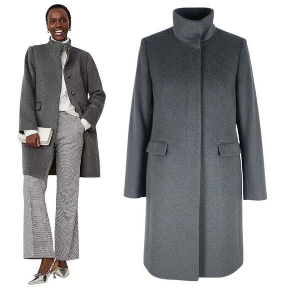 Ann Taylor Funnel Neck Wool Blend Tailored Coat Hidden Button Gray Size S - Picture 2 of 12